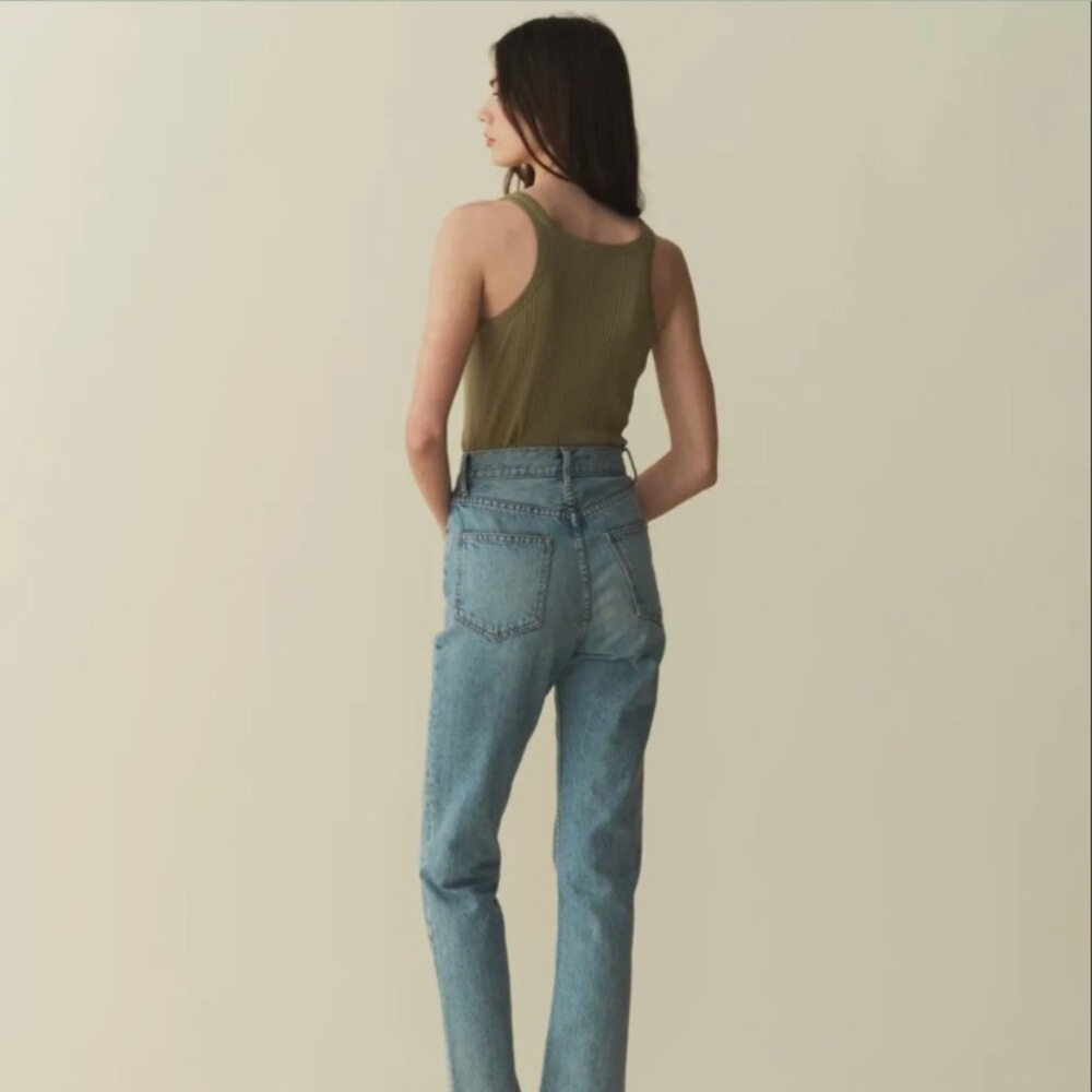 Doen Seine Cotton Cashmere Ribbed Sleeveless Tank Cami Top Pasture Olive Green - Picture 3 of 9